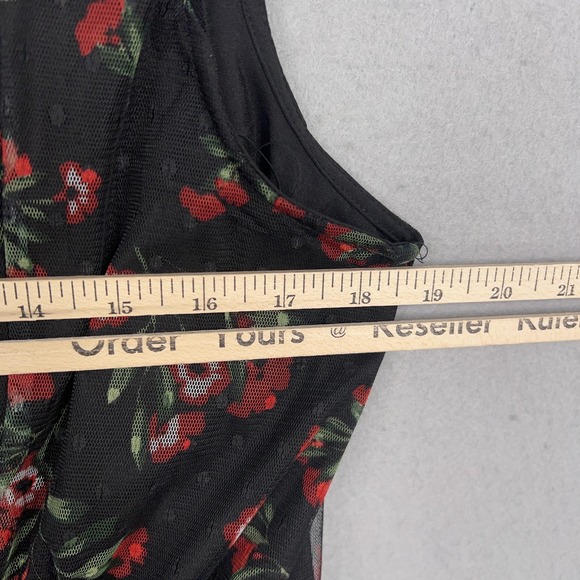 Draper James RSVP Dress Womens Large Black Red Floral Rose Swiss Dot Romantic - Picture 11 of 13